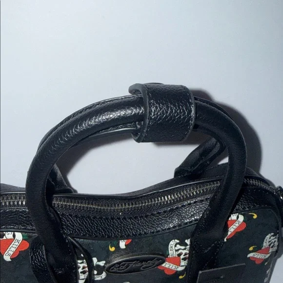 NWT Ed Hardy Love Kills Slowly Heart Skull Bones 13 Handbag Purse Black Red - Picture 5 of 9